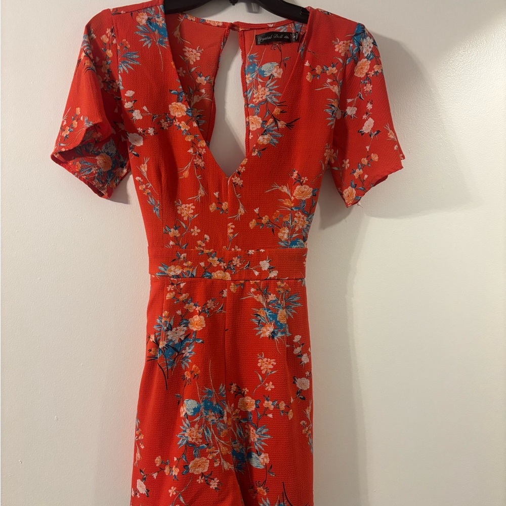 Crystal Doll Vibrant Orange Floral Jumpsuit (romper)